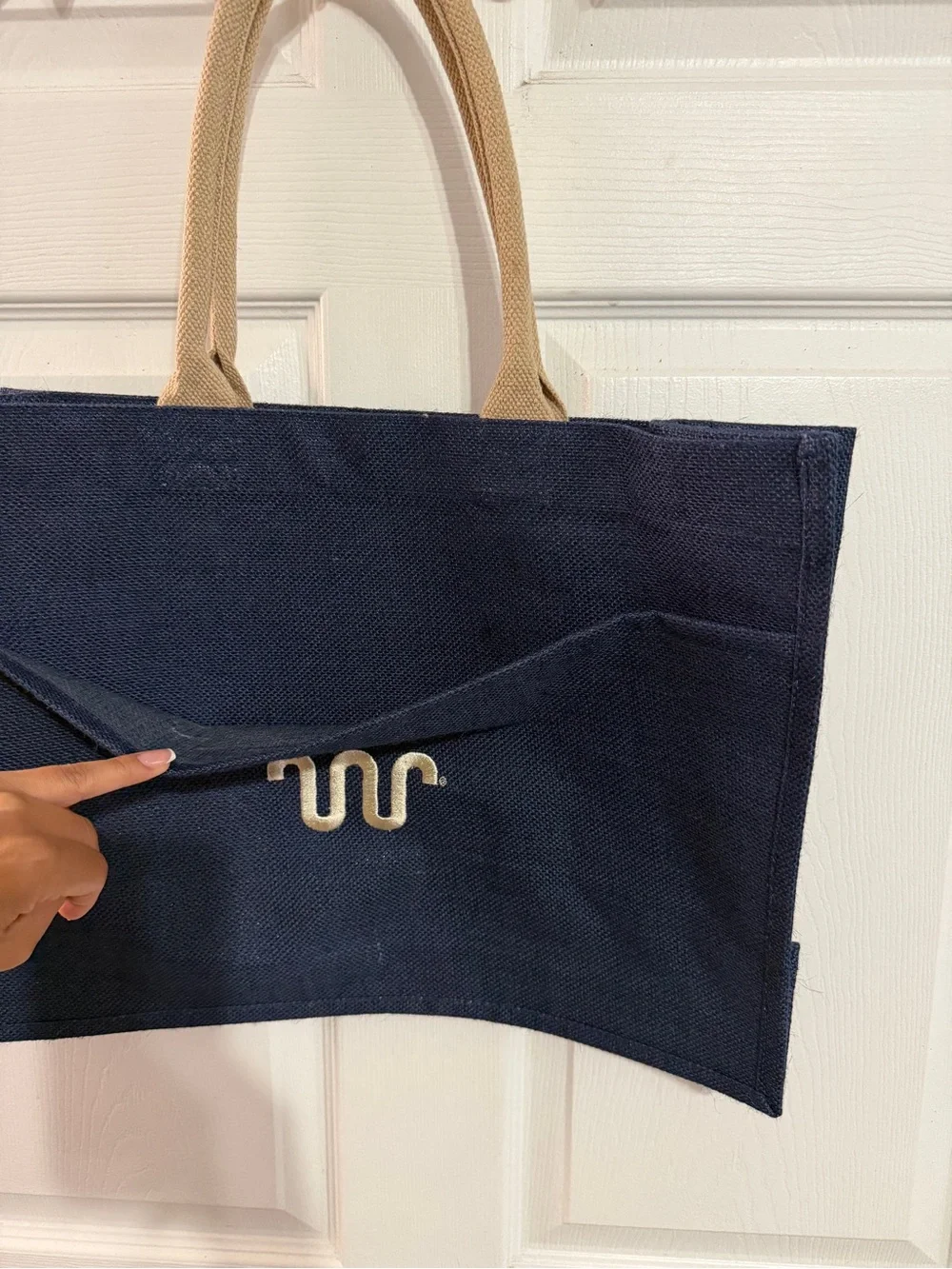 Navy Canvas Tote with Beige Handles and Subtle Logo